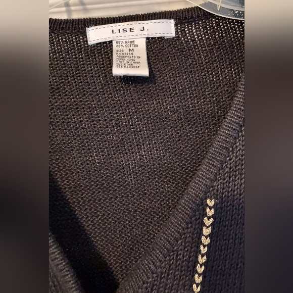 Lise J Womens Black Cardigan Sweater Gold Braid Embroidery Button Vintage Medium - Picture 2 of 11